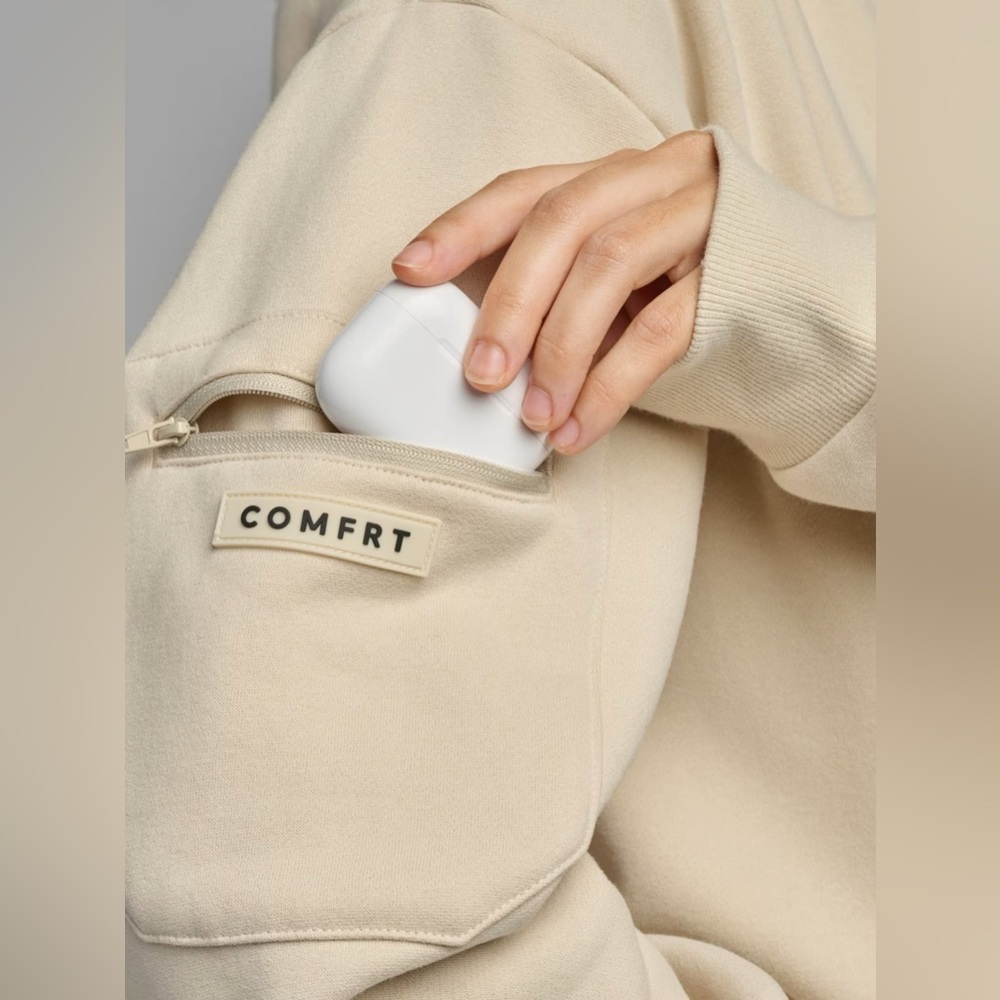 Comfrt Set - Airplane Mode Travel Zip Hoodie & Sweatpants in Bone Color - Picture 4 of 7